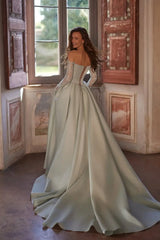 Elegant Sweetheart Long Sleeves Satin Prom Dresses A-Line With Lace-Up Back