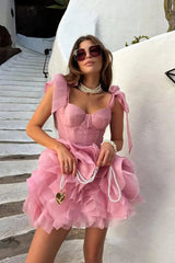 Chic Dusty Pink Sweetheart Straps Sleeveless Homecoming Dresses Mini With Pleats