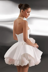 Elegant Strapless Sleeveless Satin Homecoming Dresses Mini With Zipper