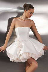 Elegant Strapless Sleeveless Satin Homecoming Dresses Mini With Zipper