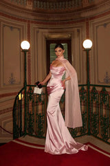 Timeless Pink Strapless Sleeveless Mermaid Satin Prom Dresses Sheath With Lace-up Back