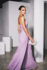 Glamorous Lavender Sweetheart Strapless Sleeveless Chiffon Prom Dresses Mermaid With Zipper