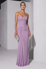 Glamorous Lavender Sweetheart Strapless Sleeveless Chiffon Prom Dresses Mermaid With Zipper
