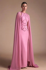 Charming Dusty Pink Halter Sleeveless Mermaid Prom Dresses Beads With Wrap