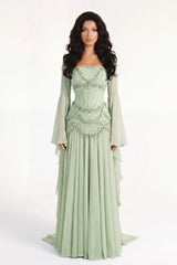 Timeless Dusty Sage Strapless Sleeveless Chiffon Prom Dresses Beads Pearls With Lace-Up Back