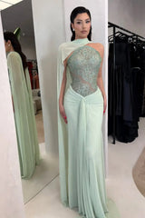 Glamorous Dusty Sage Strapless Sleeveless Mermaid Prom Dresses Sheath Gem With Pleats