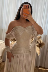 Timeless Sweetheart Off The Shoulder A-Line Prom Dresses Floor Length With Pleats