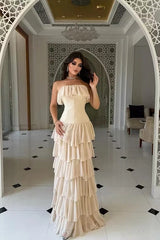 Elegant Strapless Sleeveless Chiffon Prom Dresses Floor Length With Pleats