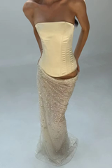 Charming Daffodil Strapless Sleeveless Mermaid Prom Dresses Column With Lace-Up Back