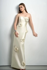 Glamorous Strapless Sleeveless Satin Prom Dresses Sheath With Zipper Flower