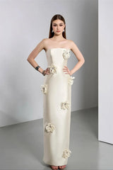 Glamorous Strapless Sleeveless Satin Prom Dresses Sheath With Zipper Flower