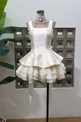 Pretty Straps Sleeveless Satin Lace Homecoming Dresses Mini With Pleats Zipper