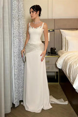 Graceful Straps Sleeveless Mermaid Satin Prom Dresses Gem Floor Length With Pleats