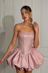 Graceful Dusty Pink Strapless Sleeveless Homecoming Dresses Mini With Lace-Up Back