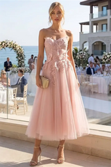 Charming Dusty Rose Sweetheart Strapless Sleeveless Tulle Prom Dresses Ankle Length With Pleats