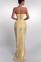 Elegant Sweetheart Strapless Sleeveless Mermaid Prom Dresses High Split With Pleats Zipper