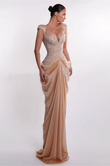 Graceful Sweetheart Short Sleeves Mermaid Prom Dresses Floor Length Beads With Lace-Up Back
