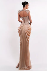 Graceful Sweetheart Short Sleeves Mermaid Prom Dresses Floor Length Beads With Lace-Up Back