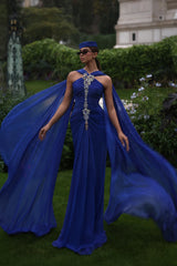 Timeless Royal Blue Sleeveless Mermaid Prom Dresses Floor Length Sheath With Pleats