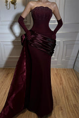 Luxurious Strapless Sleeveless Satin Mermaid Prom Dresses Sheath With Lace-Up Back