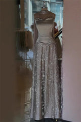 Luxurious Strapless Sleeveless A-Line Prom Dresses Floor Length Beads With Lace-Up Back