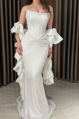 Charming Strapless Sleeveless Mermaid Prom Dresses Floor Length Column With Pleats