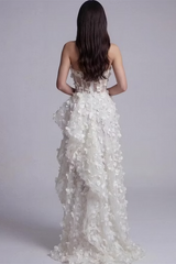 Unique Strapless Sleeveless Hi-Lo Prom Dresses Floor Length With Zipper
