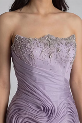 Charming Lilac Strapless Sleeveless Mermaid Prom Dresses Gem Sheath With Zipper Pleats