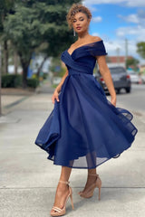 A Line Short Burgundy Off The Shoulder Evening Dress-ballbellauk