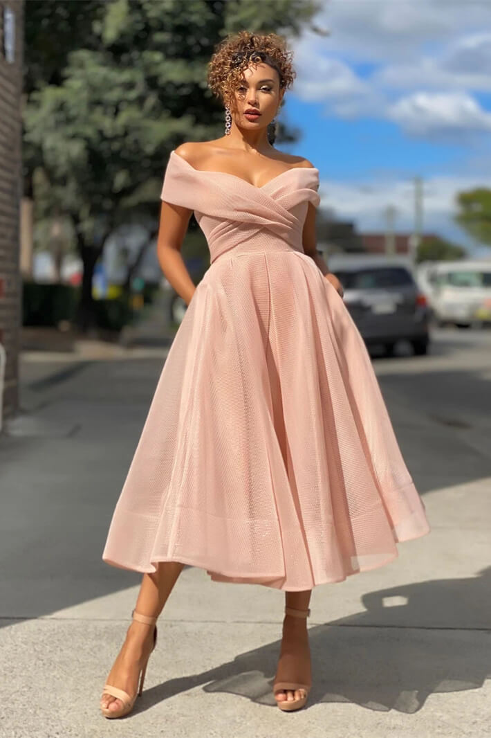 A Line Short Burgundy Off The Shoulder Evening Dress-ballbellauk