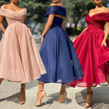 A Line Short Burgundy Off The Shoulder Evening Dress-ballbellauk
