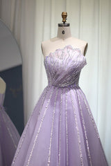 A Line Sleeveless Prom Dress UK with Flower Strapless Tulle and Appliques Sequins-ballbellauk