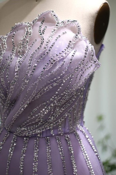 A Line Sleeveless Prom Dress UK with Flower Strapless Tulle and Appliques Sequins-ballbellauk