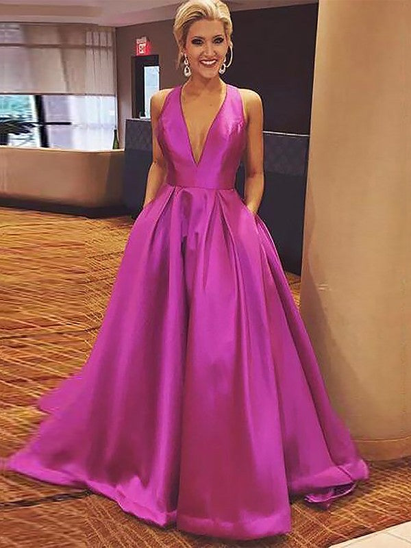 A-Line V-neck Sleeveless With Ruffles Elegant Evening Dress-ballbellauk