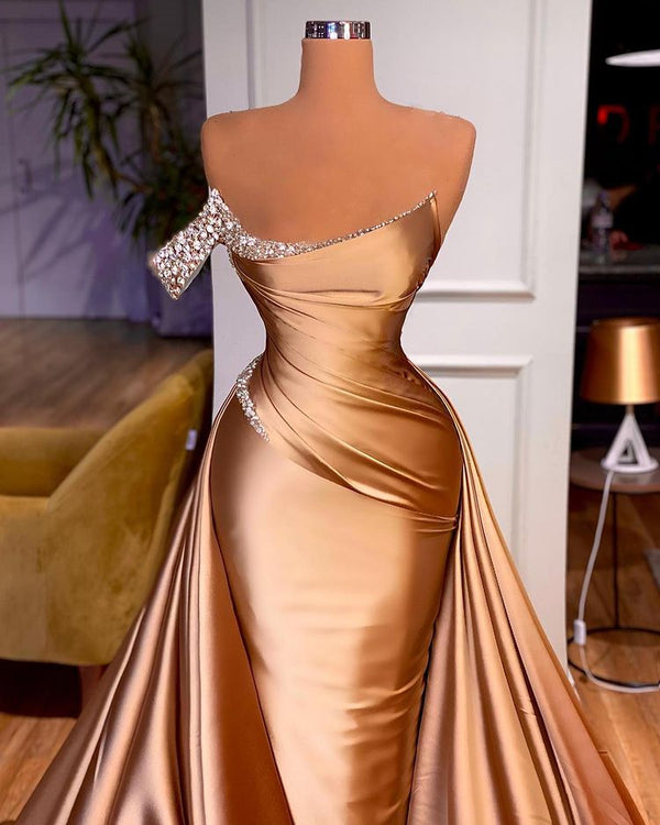 Amazing Beaded Mermaid Prom Dress With Court Train One Shoulder-ballbellauk