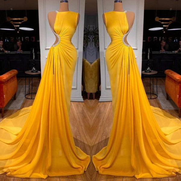 Amazing Bright Yellow Long Prom Dress Mermaid Split-ballbellauk