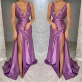 Amazing Deep V-Neck Sleeveless Evening Dress Mermaid Long with Slit-ballbellauk