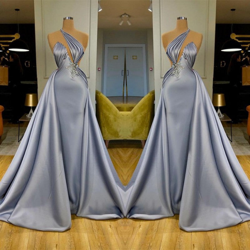 Amazing Halter Long Evening Dress With Detachable Skirt Beadings-ballbellauk