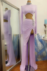Amazing High Split Prom Dress Mermaid High Neck On Sale Long Sleeve-ballbellauk