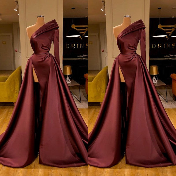 Amazing Long Sleeve Evening Dress With Split On Sale One Sleeve-ballbellauk