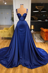 Amazing Royal Blue Straps Prom Dress Overskirt With Detachable Train Sweetheart-ballbellauk