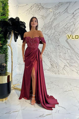 Amazing Sweetheart Beads Prom Dress UK with Sequin Slit and Off-The-Shoulder Design-ballbellauk