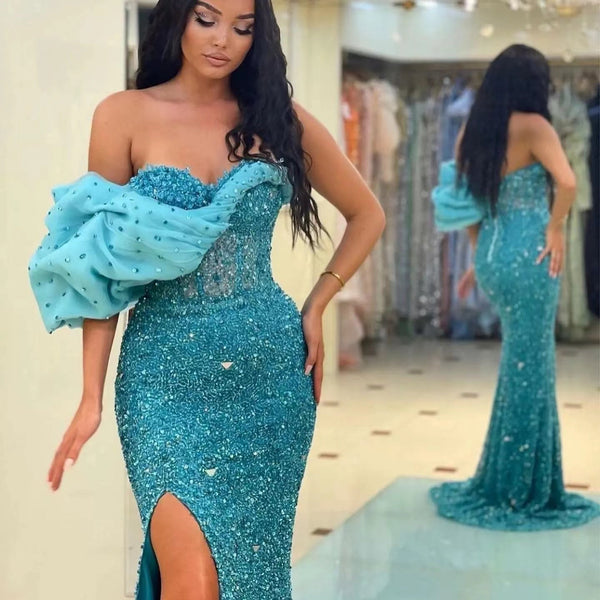 Amazing Sweetheart Mermaid Dress with Sequins & Off-The-Shoulder Split-ballbellauk