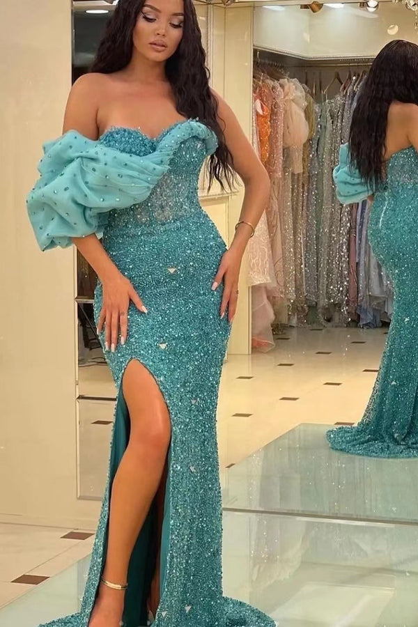 Amazing Sweetheart Mermaid Dress with Sequins & Off-The-Shoulder Split-ballbellauk