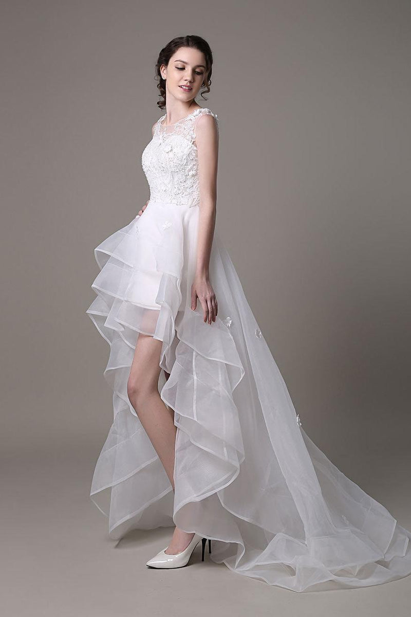 Asymmetrical Organza Wedding Dress High Low A-Line With Lace Beading Flower Exclusive-Ballbella