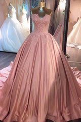 Ball Gown Sleeveless Sweetheart Court Train Lace Elegant Evening Dress-ballbellauk