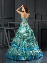 Ball Gown Sweetheart With Appliques Sleeveless Long Tulle Quinceanera Prom Dress-ballbellauk