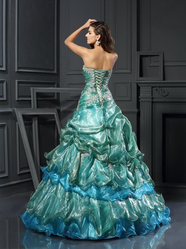 Ball Gown Sweetheart With Appliques Sleeveless Long Tulle Quinceanera Prom Dress-ballbellauk