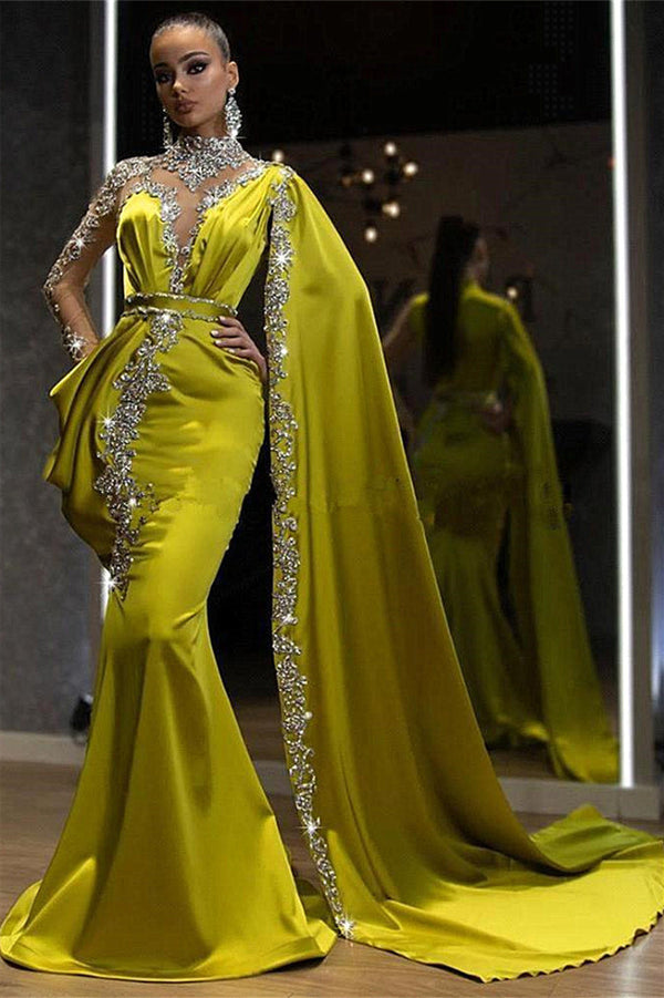 Ballbella High Neck Mermaid Long Sleeve With Shawl Applique Formal Wears-ballbellauk