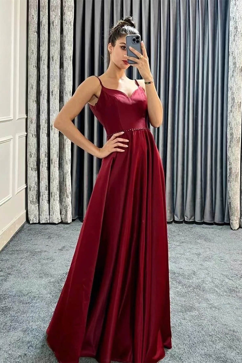 Beaded Sweetheart A-Line Prom Dress UK with Spaghetti Straps-ballbellauk